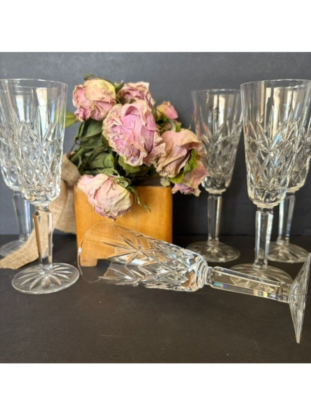 Lenox Charleston Crystal Champagne Flutes Set Of Six 8" Tall Elegant Stemware